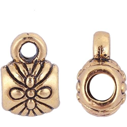 DoreenBeads Zinc Based Alloy Antique Gold Bail Beads Barrel Gold Tone Flower DIY Components 9mm( 3/8") x 6mm( 2/8"), 100 PCs