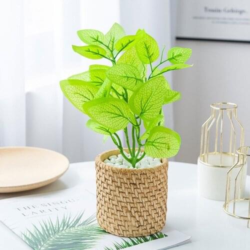1PC Artificial Plants with Pot Mini Bonsai Potted Placed Green Fake Plants Table Decoration Home Decor Craft