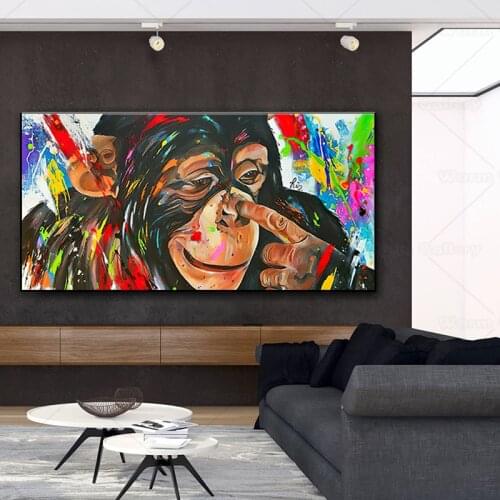 Graffiti Monkey Canvas Painting Cute Graffiti Street Animal Posters Prints Wall Art Pictures for Living Room Home Decor