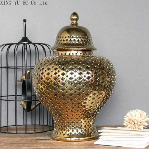 Ceramic Vase Modern Hollow Gold and Silver Ceramic General Jar Dried Flower Flower Arrangement Accessories Home Decoration Jar