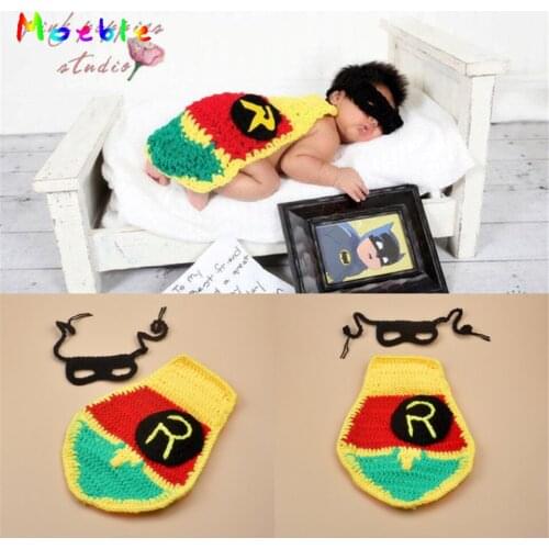 Moeble New Robin Sidekick Mask Cape Set Crochet Baby Newborn Beanie Cap Costume Christmas Boys Coming Home Outfits Cartoon