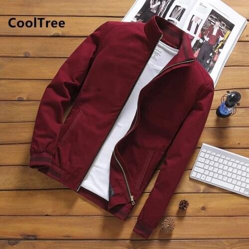 CoolTree Men Casual Jackets Spring Autumn Solid color Stand collar Cotton Coats Male Slim Fit Zipper Outerwear Brand Clothing
