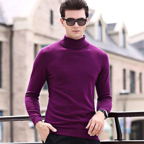 Men Turtleneck Cashmere Sweater Male 100% Wool Solid Color Slim Sweater High Collar Sweater Pullovers