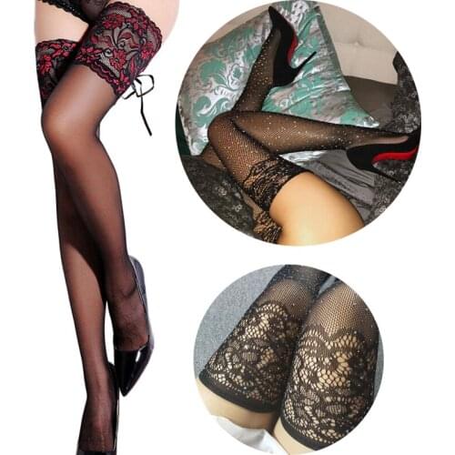 Nylon Stocking Women Female Sexy Lingerie Mesh Fishnet Stockings Ladies Bling Shiny Transparent Thigh High Over Knee Stockings
