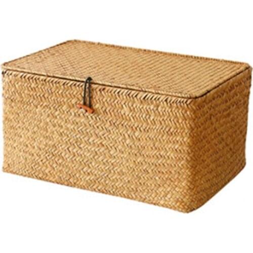 2021New bamboo woven straw storage box Nordic style metal frame storage basket with cover homestay sorting storage basket
