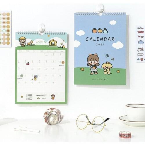 2021 NEW Kawaii Cute Girl Dog Rabbit Calendar Coil Wall Calendars Schedule Creative Desk Dates Reminder Timetable Planner sl2750