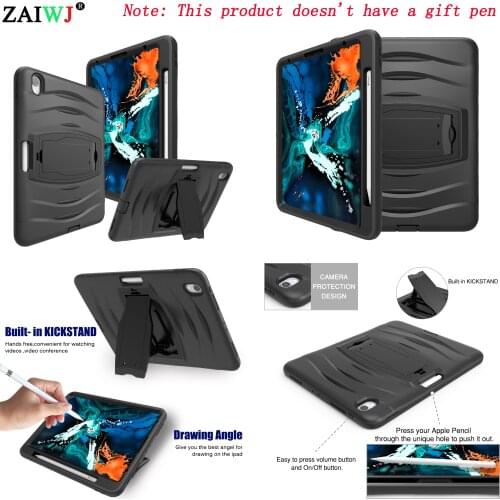 NEW 2018 With pen slot Case for Apple iPad Pro 11 inch , ZAIWJ Safe Kids Armor At Soft Shockproof Silicone + Hard Cover