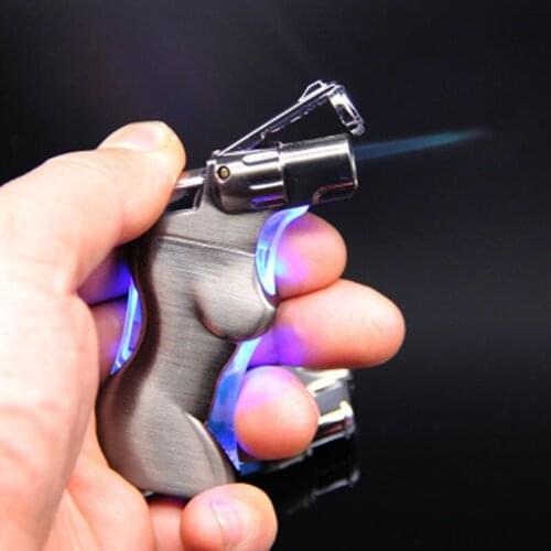 Fireproof And Windproof Butane Lighter LED Light Body Shape Jet Torch Turbine Cigarette Lighter Cigar Accessories Small Gifts