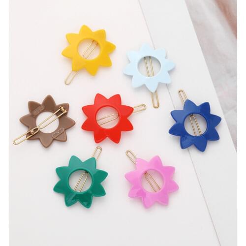 Wholesale price fancy candy color ins hot sale daisy flower gold hair frog clips hairgrips decorations accessories for kids girl