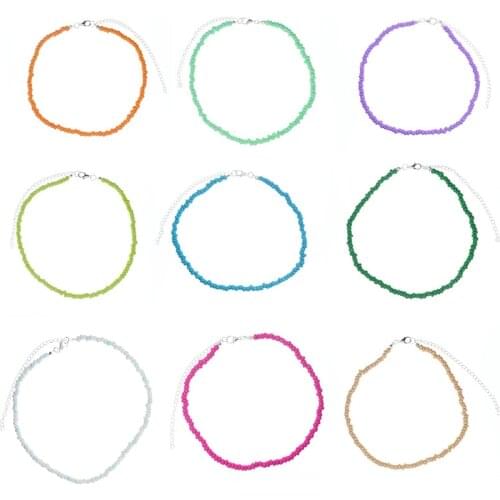 Beads Choker Necklace Colorful Bohemian Choker Necklace Handmade Summer Hawaii Tiny Beaded Choker Adjustable for Girls Women