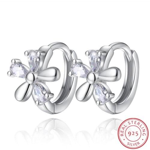 Exaggerated 925 Sterling Silver CZ Plum blossom Flower Hoop Earrings For Women Girl Fashion Piercing Huggie Earring oorbellen