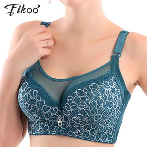 Fikoo Sexy Women Full Coverage Push up Lace Bra with Mesh Female Plus Size Bras Underwear Intimates Lingerie 36 38 40 42 44 C D