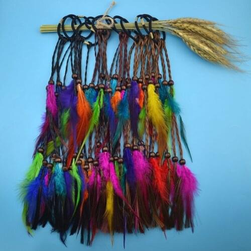 Bohemian Indian Feather Stone Hair Rope Elestic Rubber Dirty Braid Hair Bands Headbands Women Girl Tie Ponytail Hair Accessories