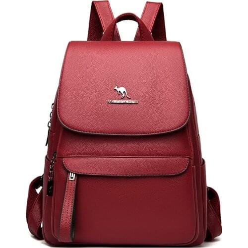 Luxury Women Leather Backpacks Female Vintage Preppy School Bags for Girls Sac A Dos Casual Travel Backpack Ladeis Bagpack Solid