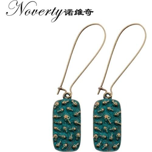 2019 New 1 Pair 38mm Retro Patina Plated Zinc Alloy Green Rectangles Earrings for Womens Fashion Jewelry Gifts Date and Party