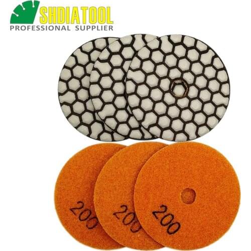 SHDIATOOL 6pcs 80mm #200 Resin Bond Flexible Diamond Dry Polishing Pads 3inch Sanding Disks Granite Marble Ceramic grinding disc
