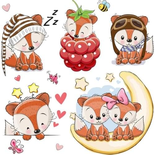 Lovely Animal Patch Set Heat Transfer Vinyl Washable Stickers for Baby Clothing Shirt Appliques Stripes on Clothes Thermal Press