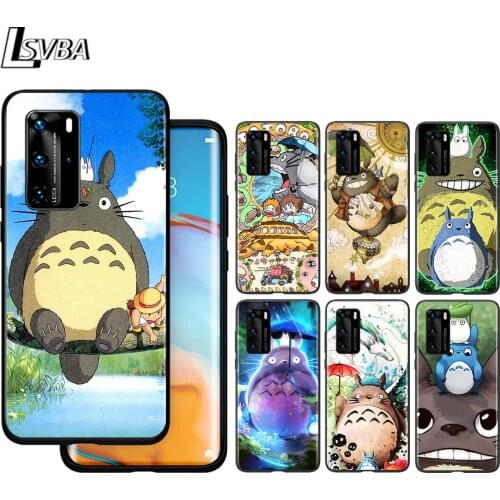 Totoro Cute Cat For Huawei P40 P30 P20 P10 Pro Lite E Plus 4G 5G P9 P8 Lite P Smart Z S Plus Soft Black Phone Case
