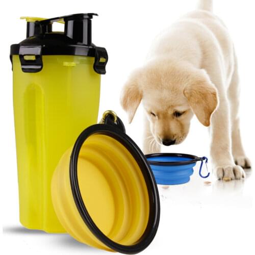 ULTRASOUND PET Food Water Bottle with Bowl Dual Chambered Storage Container with Collapsible Dog Pet Cup Pet Snake Feeders