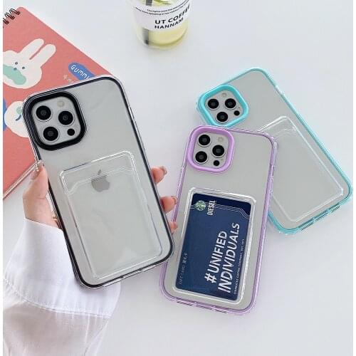 3 in 1 Lens Protection Card Holder Phone Case For iPhone 13 12 11 Pro Max XR XS Max 7 8 Plus X Soft Clear Shockproof Cover Coque