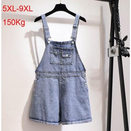 150Kg Plus size womens summer denim overalls loose wide-leg shorts 5XL 6XL 7XL 8XL 9XL a-line cotton blue shorts