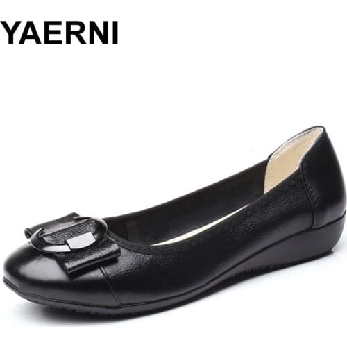 YAERNI Women Shoes Woman Genuine Leather Flat Shoes Casual Work Loafers Ballet Flats New Fashion Women Flats Plus Size 34 - 43