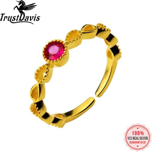 ElfoPlataSi Genuine 925 Sterling Silver Fashion Gold Pink CZ Opening Finger Ring For Women Wedding Party Fine Jewelry DD822