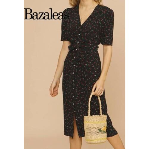 2021 Vintage Sashes Midi Women Dress Black Tulip Print Vestidos Retro Flowy Shirt Summer Dresses