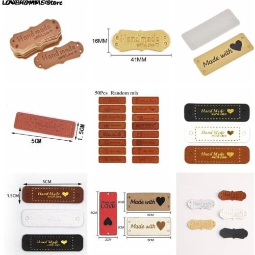 20/50pcs Random Mix PU Leather Handmade Label Tags DIY Handmade Sewing Craft Portable Case Data Cable Headphone Organizer