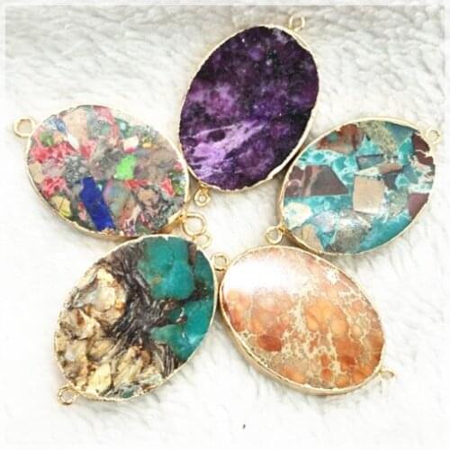 3pcs nature gem stone connectors nature colors for charms bracelets making size 28x38mm wholesale beads findings