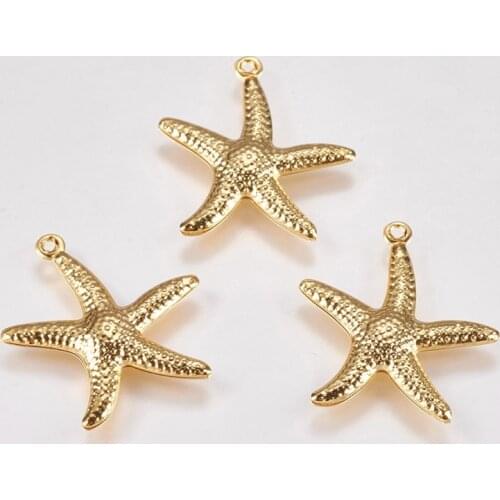 50pcs 22x20.5x2.5mm Stainless Steel Pendants, Starfish, Golden F50