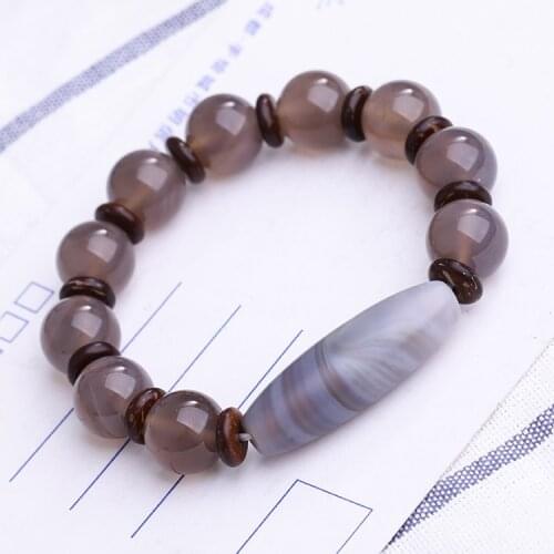Natural gray agate single ring bracelet with silk beads beads shell cb52
