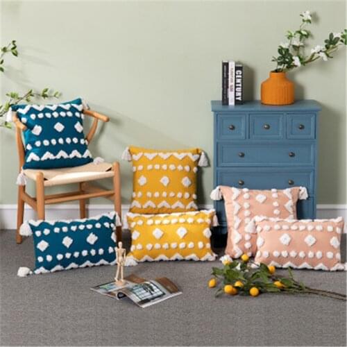 Fashion Boho Style cushion cover Pink Yellow Blue Tassels pillow cover Handmade for Home decoration Sofa Bed 45x45cm/30x50cm
