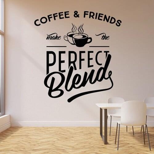 Quote Wall Decal Coffee And Friends Cup Of Coffee House Cafe Bar Kitchen Interior Decor Vinyl Window Sticker Creative Mural E458