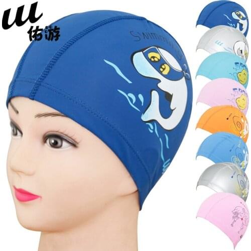 Youyou Childrens Swimming Cap Waterproof Ear Protective PU Cap Childrens Coated Cartoon Swimming Cap