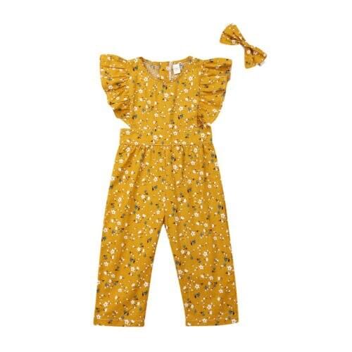 2Pcs Toddler Kids Floral Romper Overalls Headbands 2Pcs Sunsuit Set Children Baby Girl Summer Rompers Playsuit Jumpsuit Outfits