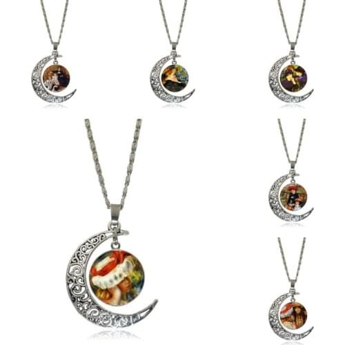 EJ Glaze Two Sisters For Girls Gift Brand Silver Color Jewelry Fashion Moon Statement Necklace Glass Necklaces & Pendants