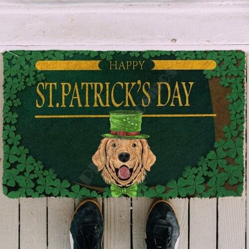 Happy St Patrick Day Golden Retriever Doormat Indoor Doormat Non Slip Door Floor Mats Decor Porch Doormat