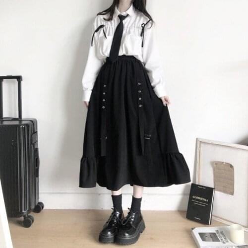 [Two-piece suit] sunscreen drawstring shirt + mid-length ruffle skirt spring and summer fashion suit women preppy lovely sets