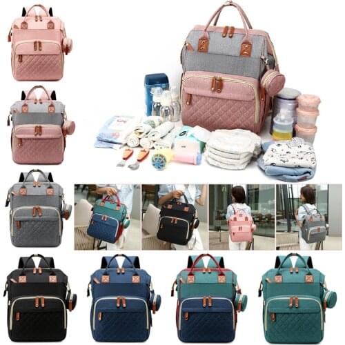 Multifunction Diaper Bag Large Capacity Nappy Backpack Stroller Bags Foldable Baby Bed Sleeping Mummy Bag with USB Charging Port