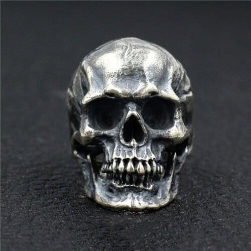 Thai Silver Mens Skull Ring Retro 925 Silver color Gothic Biker Ring Statement Motorcycle Band Men Dark Punk Rock Cool Jewelry