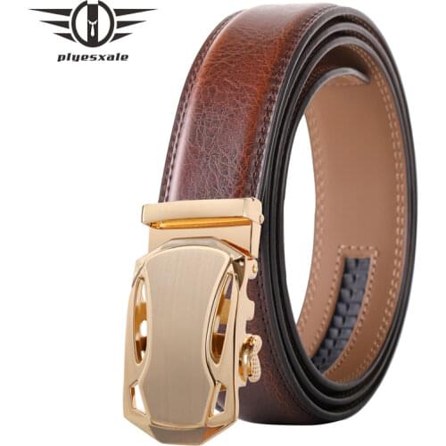 Plyesxale Famous Brand Belt Men Top Quality Genuine Luxury Leather Belts for Men Strap Male Automatic Buckle Black White B680