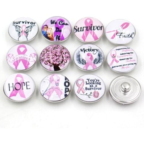 24pcs/lot New Arrival Interchangeable 18mm Cancer Snap Jewelry Breast Cancer Awareness Pink Ribbon button Fit Women Jewelry DIY