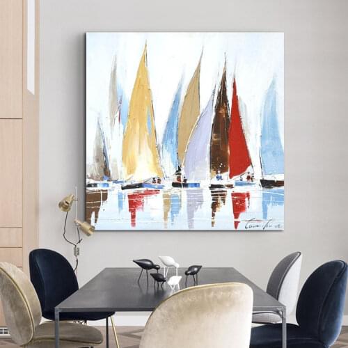 New Hand-painted Poster Home Decoration Abstract Sailing Bedroom Living Room Background Wall Printing Hanging Painting Core