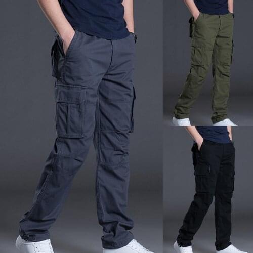 Multi Pockets Solid Color Cargo Pants Breathable Elastic Waist Camping Pants Workwear