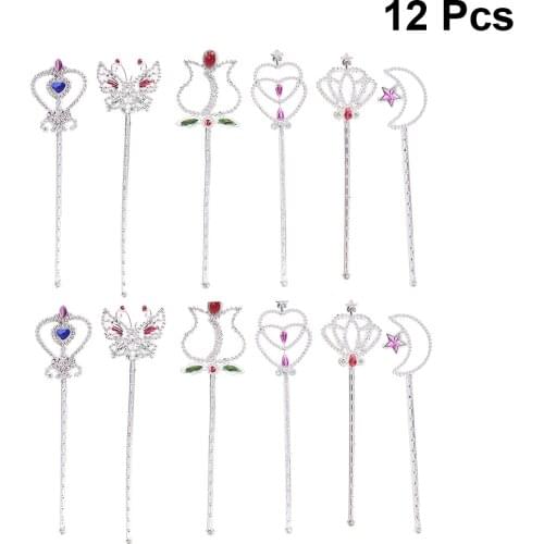 12pcs Plastic Lovely Butterfly Wands Rose Magic Wand Heart Design Angel Fairy Stick for Girls Birthday Party Cosplay