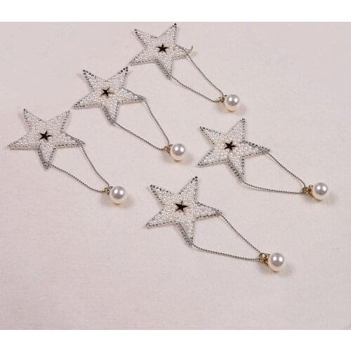 Pentagram Pearl Rhinestone Patch Iron on Patches for Clothing Heat Transfers for T-shirt Bags Shoes Applications DIY Appliques G