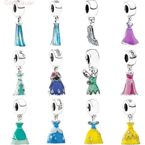 1: 1 Original 925 Sterling Silver Charm Dangle Fairy Tale Princess Skirt Charm Suitable for DIY Bracelet Woman Jewelry Gift