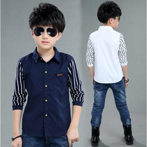 Boy clothes striped shirt childrens shirt patchwork school boy shirt spring and autumn childrens clothes 4 6 8 10 12 years