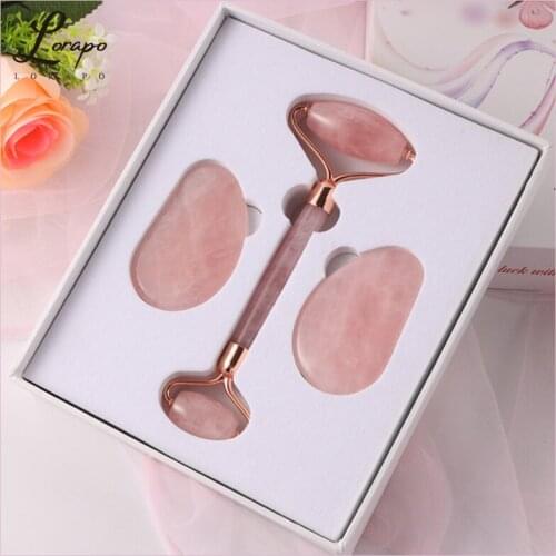 Pink Crystal Scraper Double-headed Roller Rose Quartz Roller Facial Massager Natural Stone Slimming Massage Jade Pushing Face